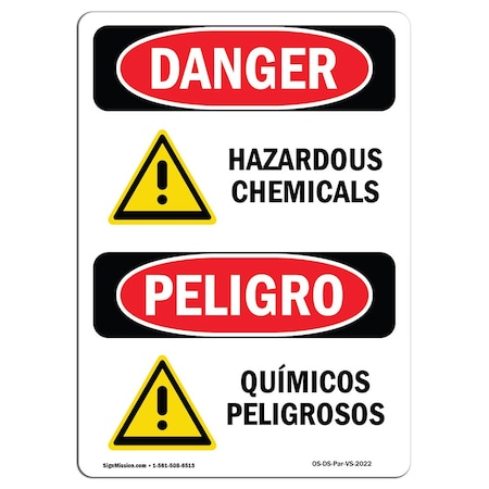 Signmission Safety Sign, 14" Height Rigid Plastic, Hazardous Chemicals -Quimicos Peligrosos, Span OS-DS-P-1014-VS-2022